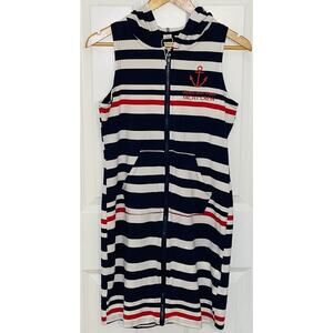 Beach by Exist Junior’s Full Zip Hoodie Dress Nautical Red/White/Blue Size Large